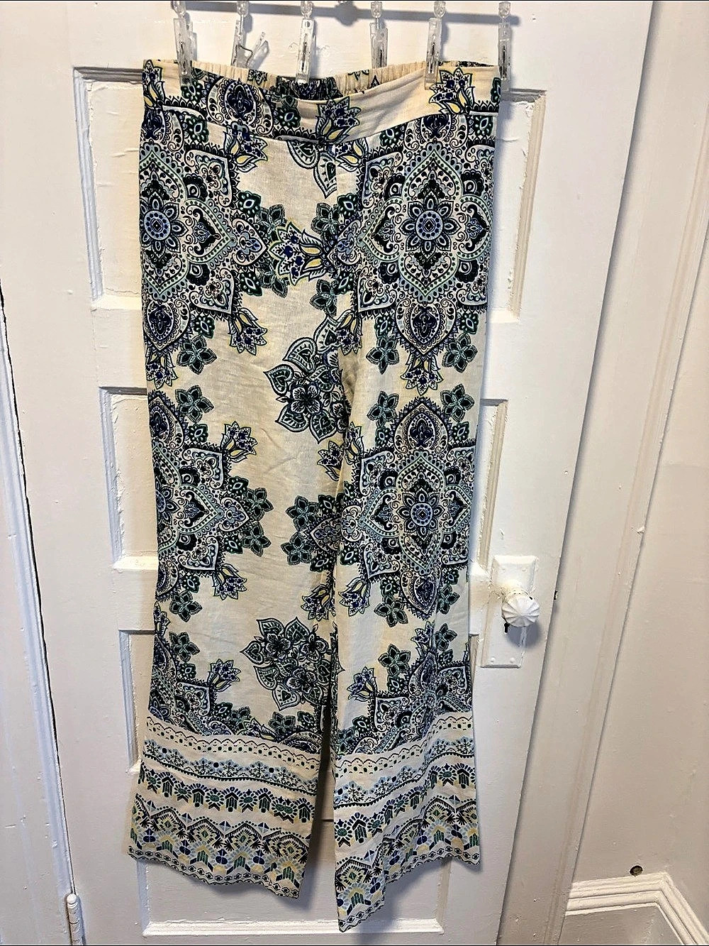 Rachel Zoe Paisley Wide Leg Pants in Blue & Cream Size Medium